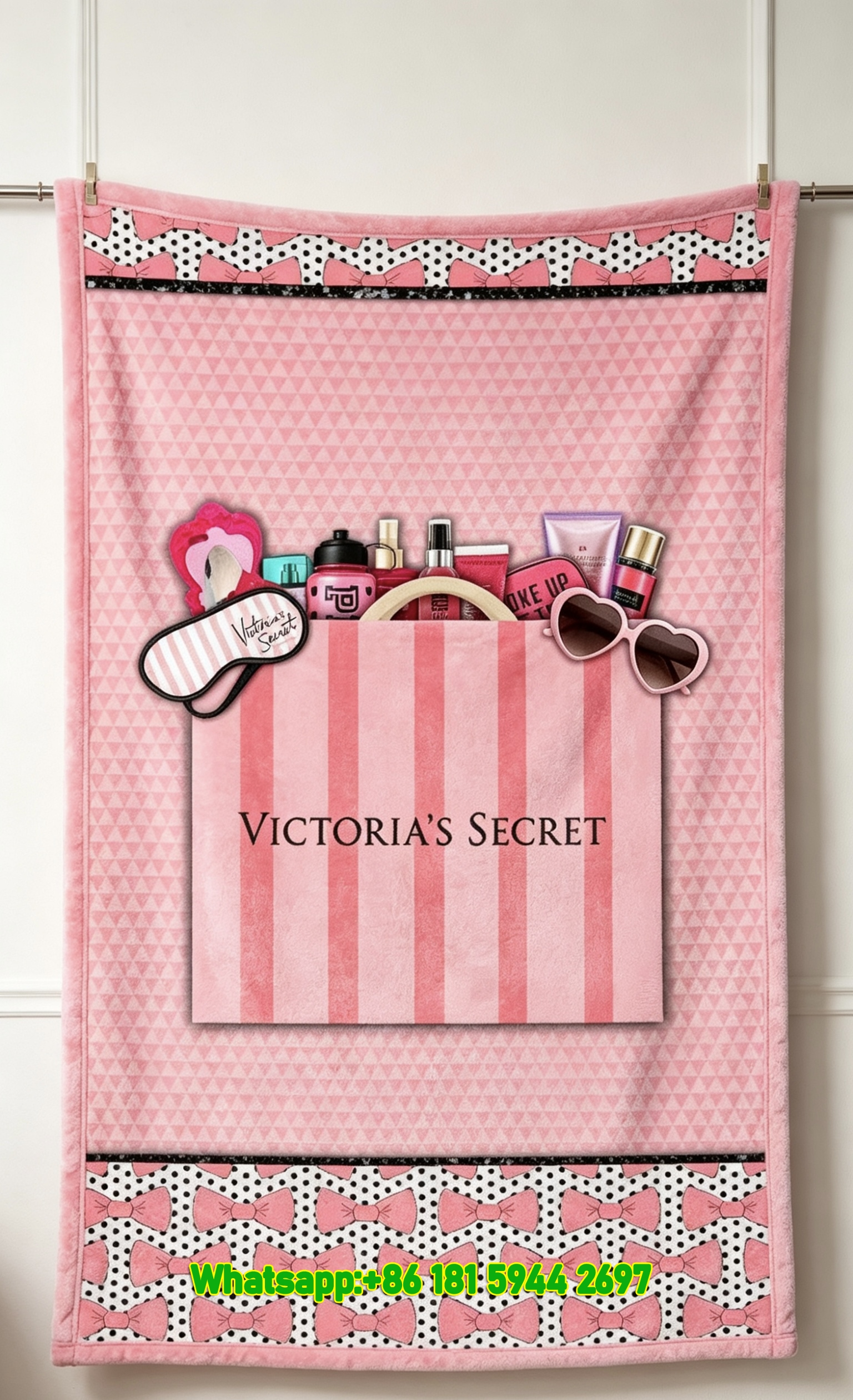 Victoria's Secret Pink Stripe Angels Silhouette Flannel Fleece Throw Blanket V035